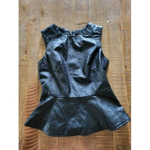 Rue 21 Size S Black Faux Leather Lined Peplum Top Blouse Tiered Ruffle Sleevless